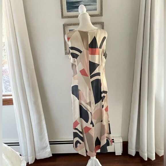 Adrienne Vittadini 100% silk abstract print midi sheath dress size 8 - Picture 3 of 10